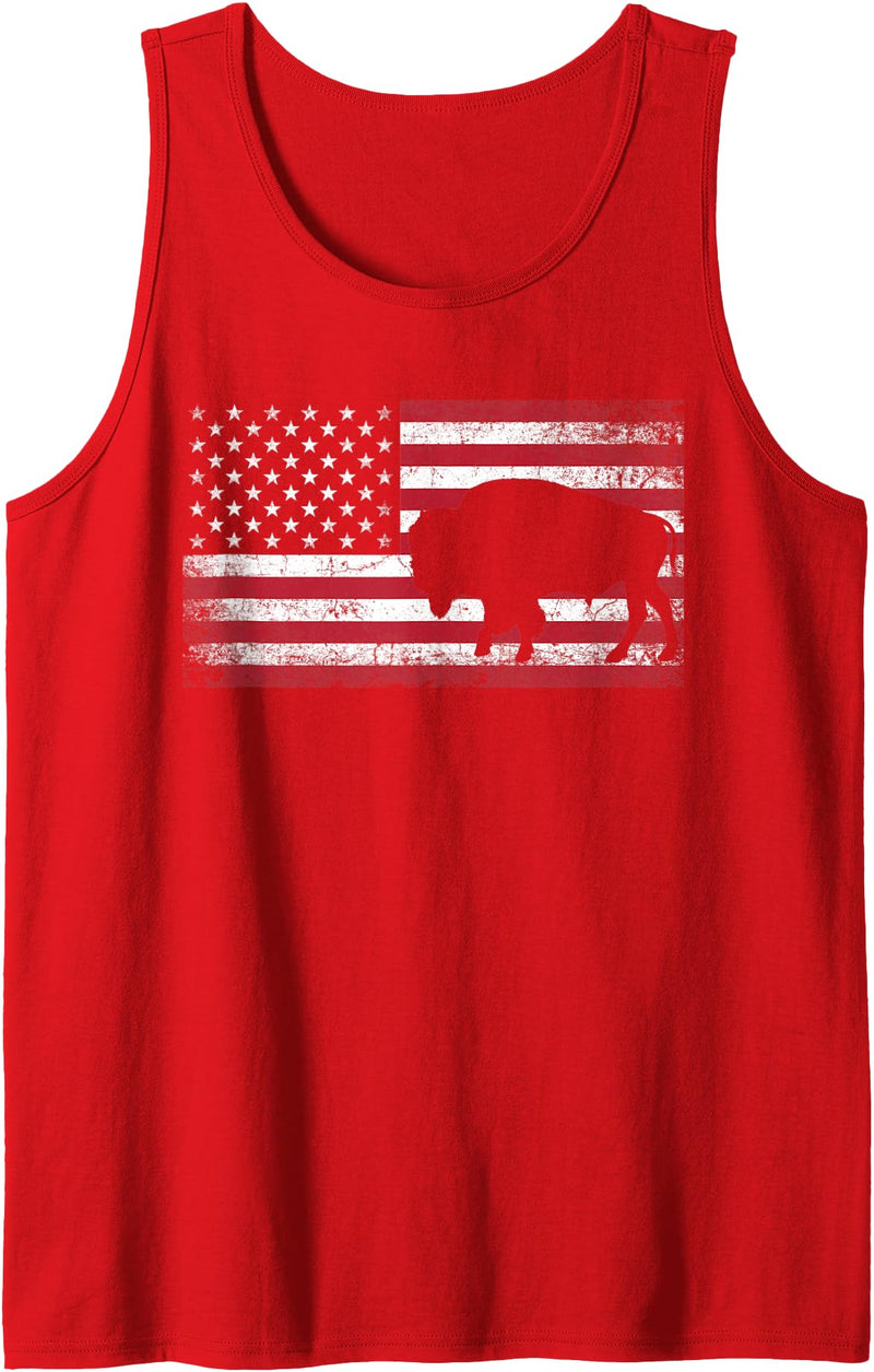 4th of July American Flag USA America- Buffalo Buffalo Bison 4th of July American Flag Vintage Patriotic Tank Top - Red