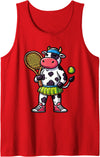 Cow Tennis Racket Ball Player Playing Tennis Cow Tennis Club Animals Sport Tournament Tank Top - Red