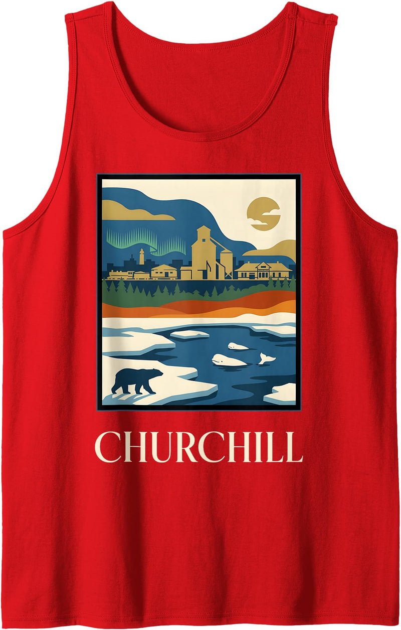 Churchill Travel Art Studio Churchill Manitoba Polar Bear Vintage Retro Design Tank Top - Red