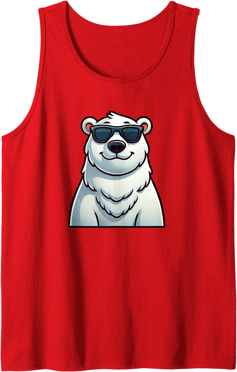 Cool Bear Designs Cool Polar Bear Cartoon Sunglasses North Pole Tank Top - Red
