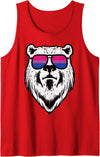Bisexual Bi Pride Stuff Men Women Gifts Bear Face Bisexual Sunglasses Bi Pride Flag LGBTQ Men Women Tank Top - Red