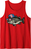 4th Of July For Women Men Kids Fourth Gift 4th of July Bass Fish US Flag Cap Patriotic Fishing Men Kids Tank Top - Red