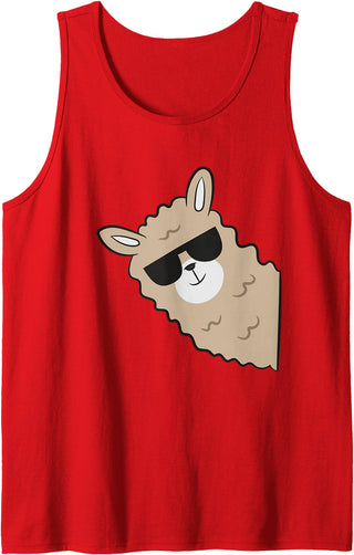 Funny Llama And Alpaca Gifts Alpaca Lover Llama With Sunglasses Cute Llama Alpaca Tank Top - Red