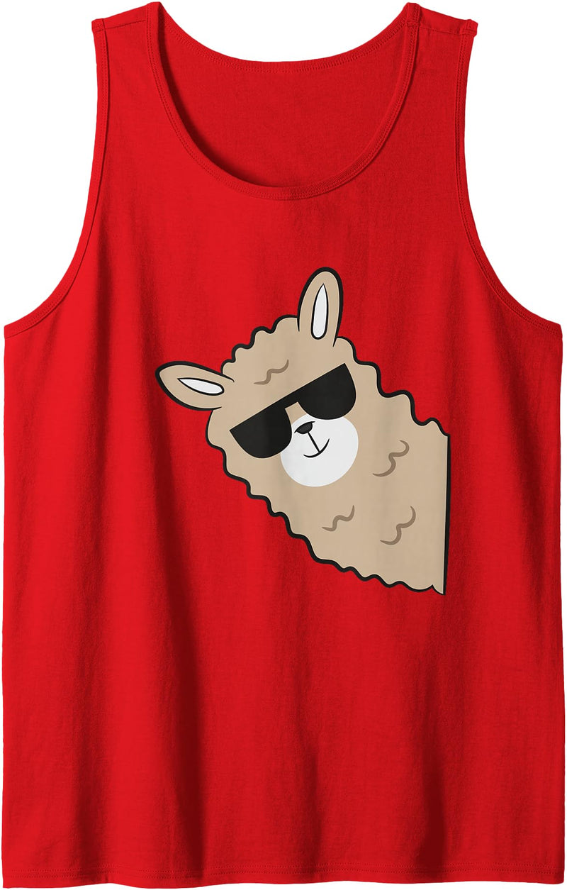Funny Llama And Alpaca Gifts Alpaca Lover Llama With Sunglasses Cute Llama Alpaca Tank Top - Red