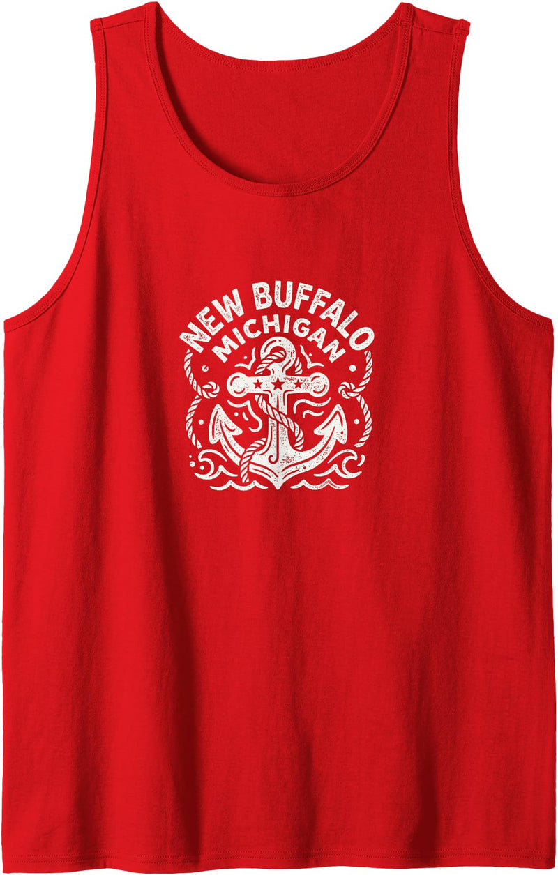 CoastlineCotton - New Buffalo Michigan New Buffalo Michigan Cute Anchor Nautical Boating Tank Top - Red