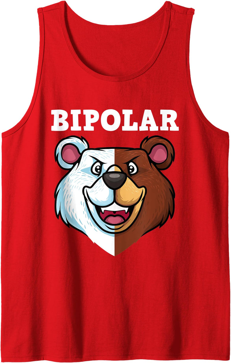 Bipolar Gift Disorder Awareness Mental Disorder Funny Bipolar Disorder Design Men Women Bipolar Polar Bear Tank Top - Red