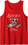 Stylish Swine Designs Boujee Pig with Sparkle and Style Pink Fashionista Tank Top - Red