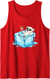 Cool Polar Bear Summer Vibes Chill Ice Cube Lazy Polar Bear in Ice Cube Tropical Cocktail Tank Top - Red