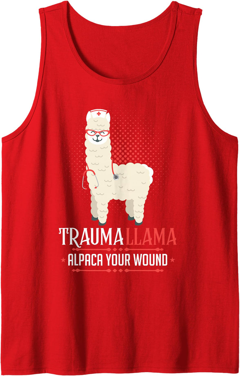 Funny Nurse Day Healthcaren Nicu JD0 Nurse Trauma Llama Alpaca Your Wounds Tank Top - Red