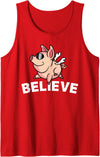 Funny Happy Piglet Farm Life Farmer Motivational Believe Flying Pig with Sunglasses Funny Animal Lover Gifts Tank Top - Red