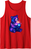 Galaxy Bear Space Flowers Cute Cosmic Night Cosmic Night Bear with Colorful Space Flowers Tank Top - Red