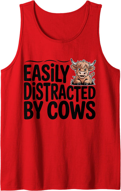 Easily Distracted by Cows Western Highland Cow Tank Top