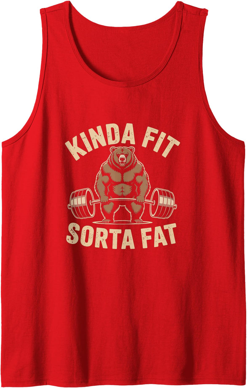 Bear Powerlifting Kinda Fit Sorta Fat Gym Humor Funny Kinda Fit Sorta Fat Bear Powerlifting Tank Top - Red