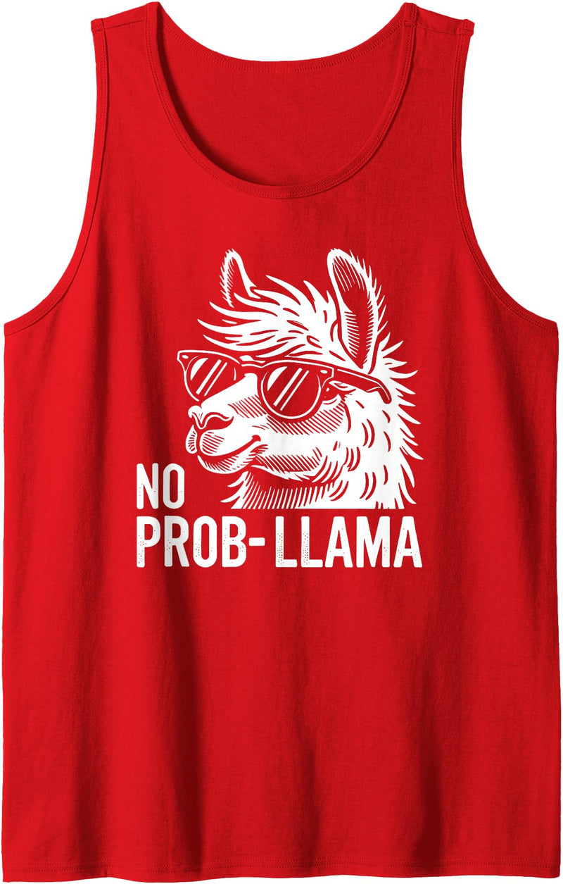 Animal Designs With Humor Outfits Funny Llama Alpaca Saying No Prob-Llama Tank Top - Red