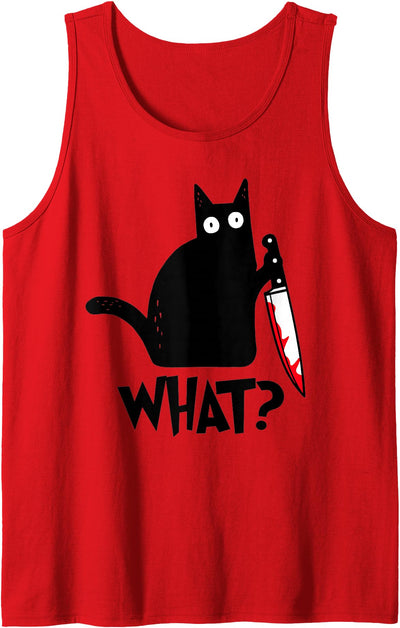 Cat What Shirt Cat What? Funny Black Cat Murderous Cat With Knife Tank Top