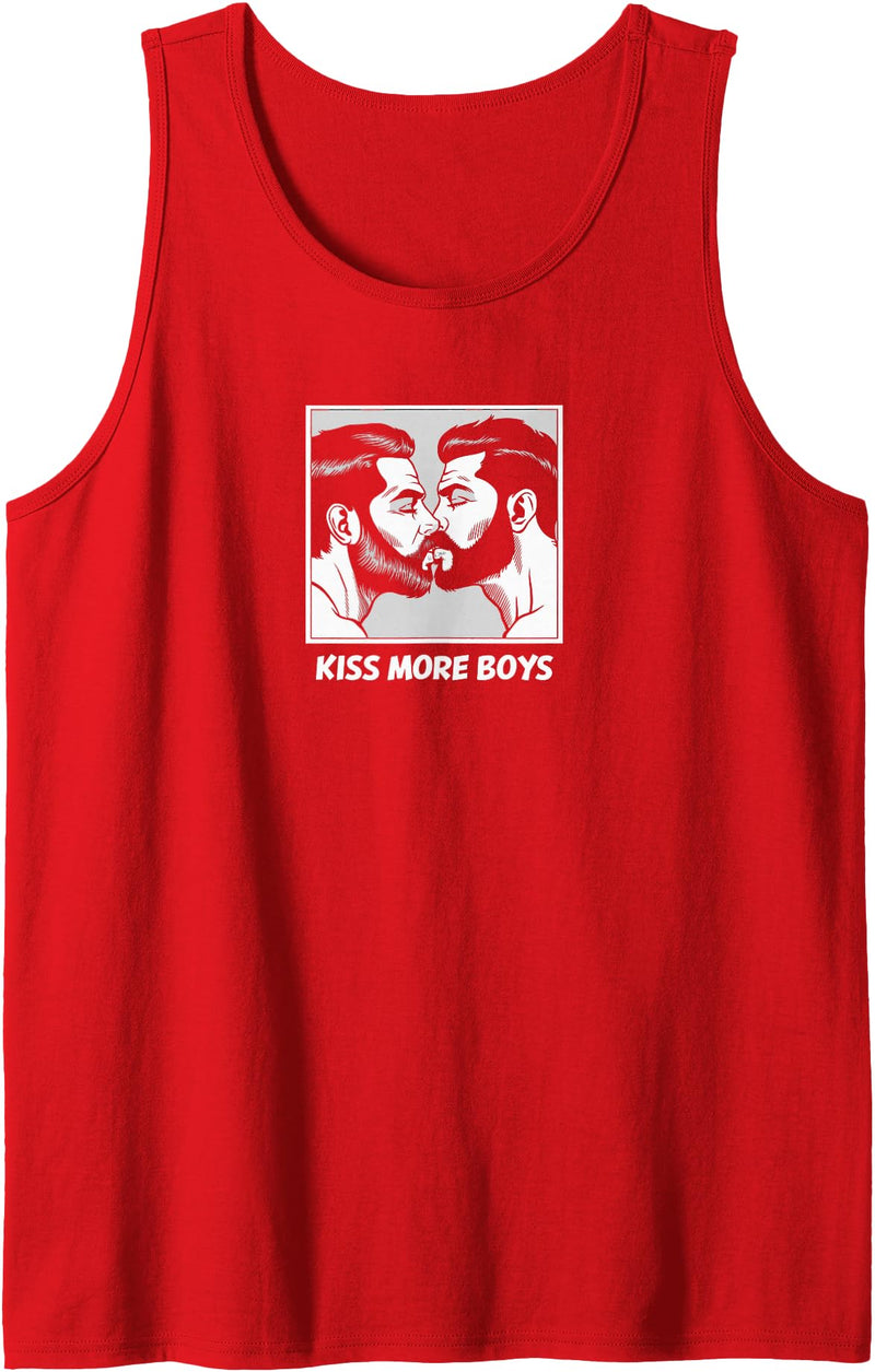 Gay Bear Pride T-Shirts Kiss More Boys Gay Bear - Daddy Bear LGBTQ Pride Bearded Men Tank Top - Red