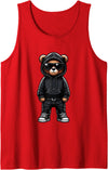 Urban Teddy Bear Graphic Hip Hop Rappers Aesthetic Teddy Bear Cool Bears Hip Hop Streetwear Graphic Colorful Tank Top - Red