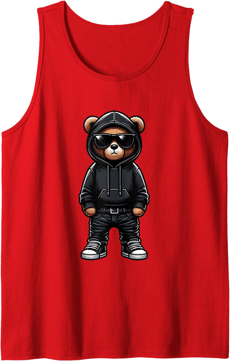 Urban Teddy Bear Graphic Hip Hop Rappers Aesthetic Teddy Bear Cool Bears Hip Hop Streetwear Graphic Colorful Tank Top - Red
