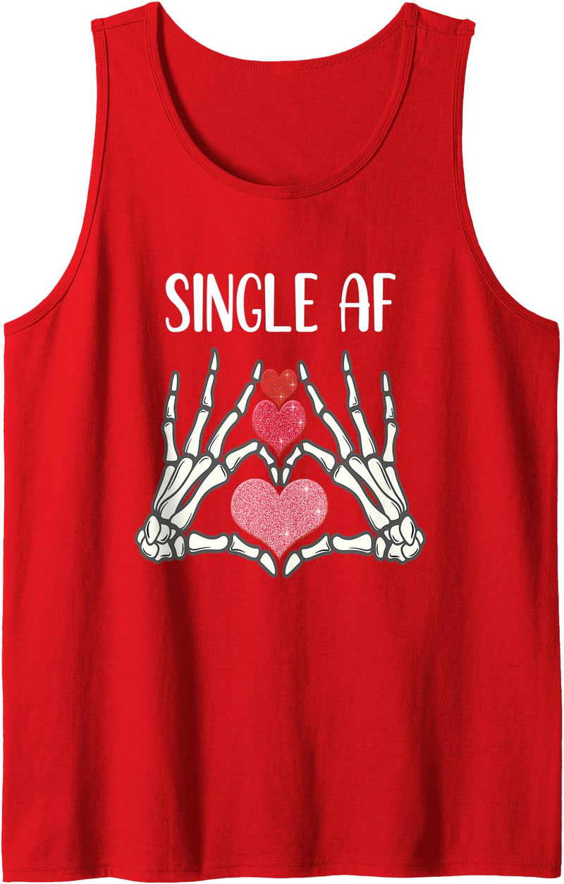 Single Lady's Single AF Skeleton and Hearts Tees Single AF skeleton hands hearts single women's halloween Tank Top - Red
