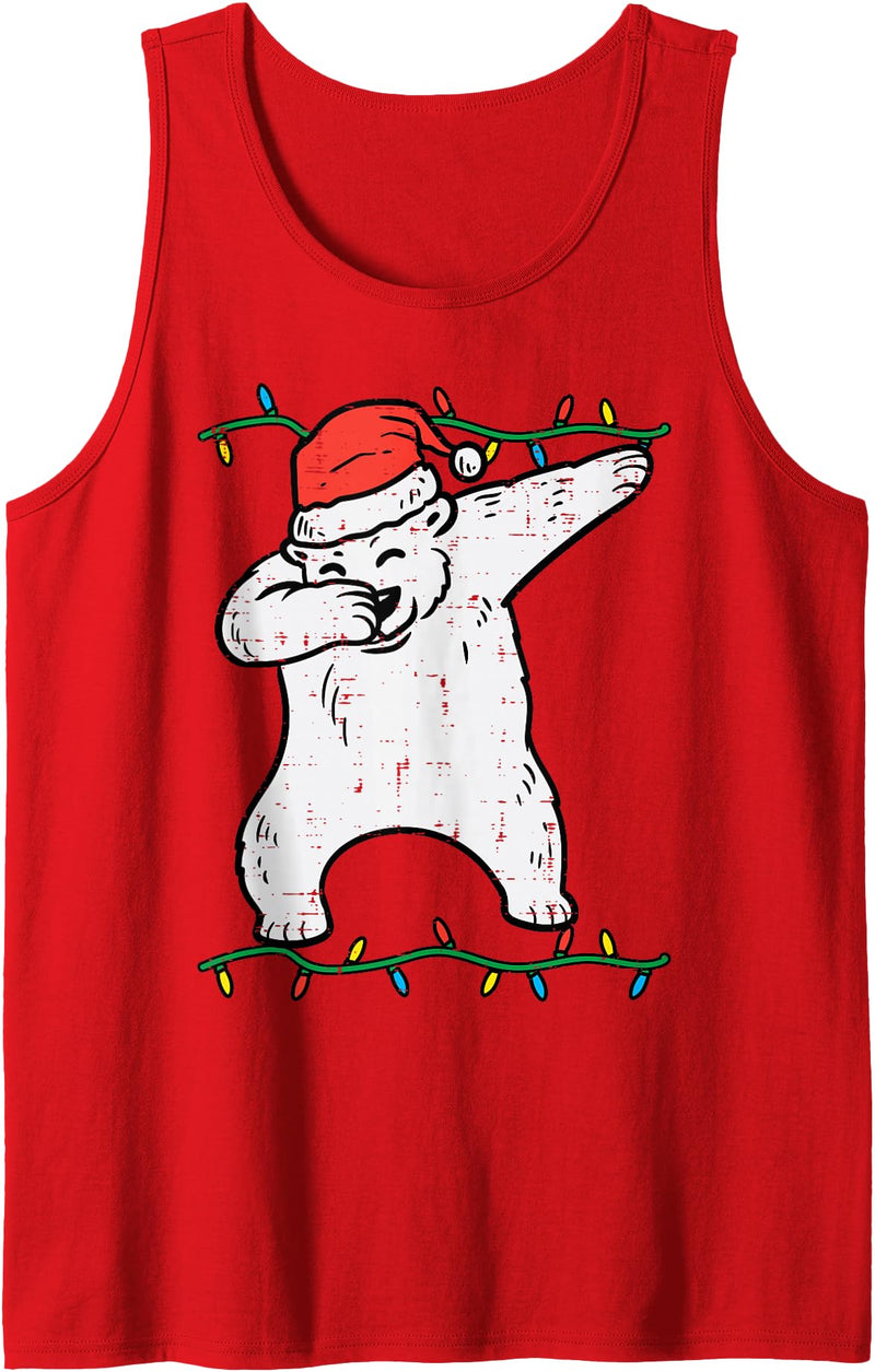 Christmas Pajamas PJ Men Women Kids Gifts Dabbing Polar Bear Dab Xmas Christmas Boys Kids Girl Youth Tank Top - Red