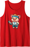 Funny Mini Pig Gifts Mini Pig Workout Pet Funny Weightlifting Tank Top - Red