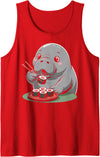 Manatee Sea Cow Lover Floaty Potato Ocean Cute Kawaii Manatee Ocean Animal Eating Sushi Tank Top - Red