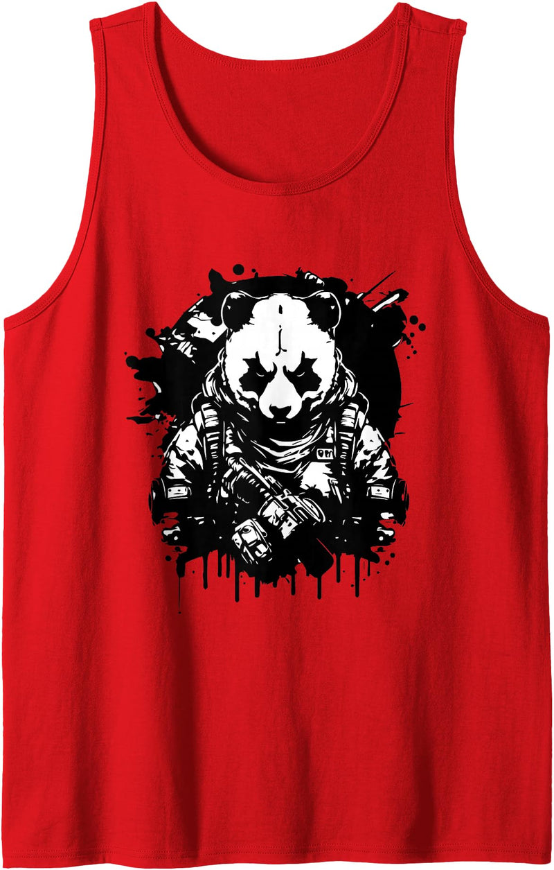 Panda Gifts For Panda Lovers - Cute Panda Bear Determined Tactical Panda - Not so Fluffy and Harmless Tank Top - Red