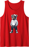 Urban Teddy Bear Graphic Hip Hop Rappers Aesthetic Graphic Teddy Bear Cool Bears Hip Hop Streetwear Colorful Tank Top - Red