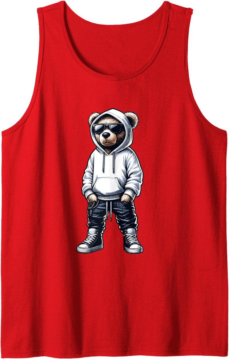 Urban Teddy Bear Graphic Hip Hop Rappers Aesthetic Graphic Teddy Bear Cool Bears Hip Hop Streetwear Colorful Tank Top - Red
