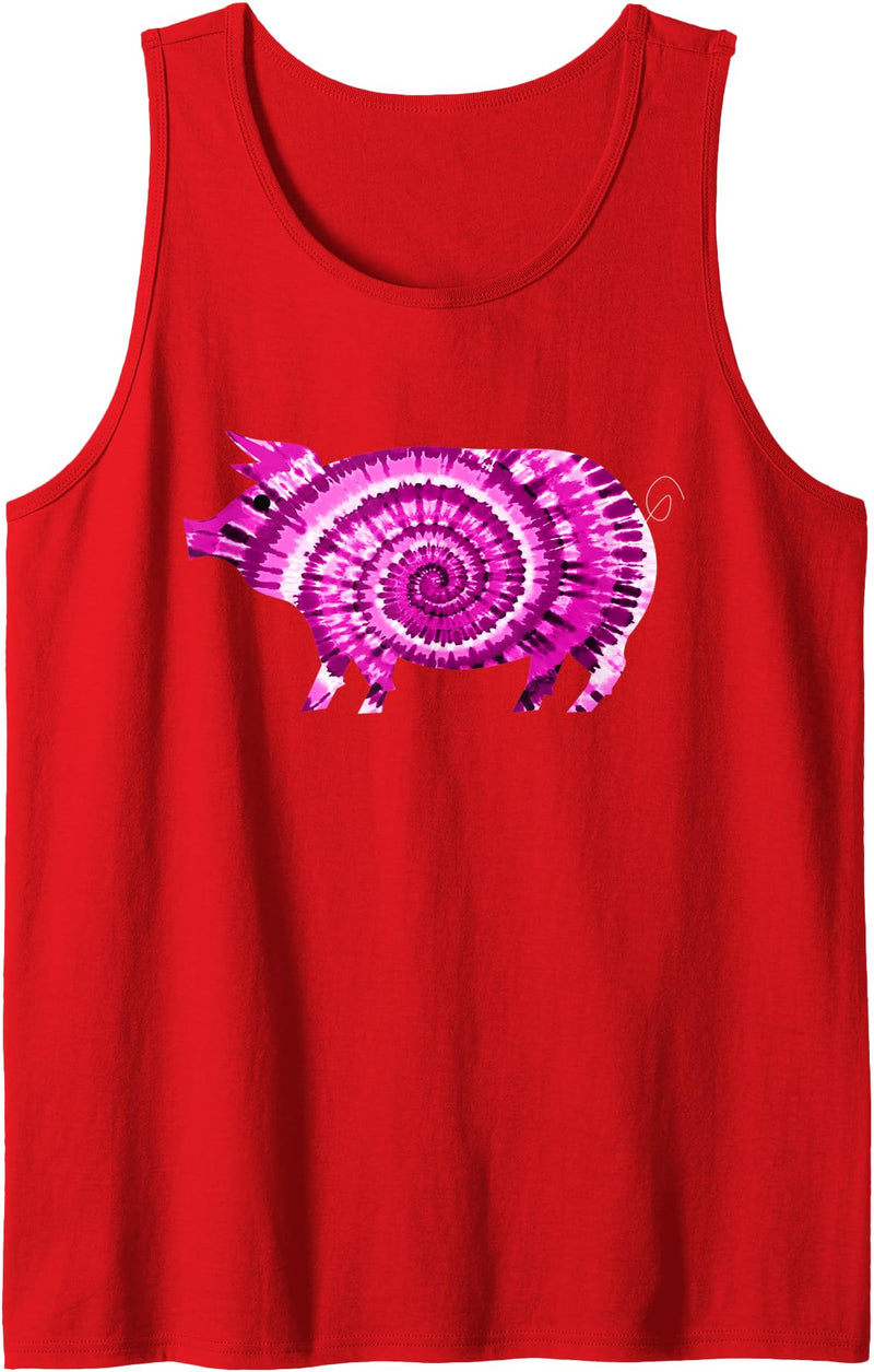 Tie Dye Pig Tee co Pink Pig Tie Dye T Shirt 60s 70s Hippie Psychedelic Tank Top - Red