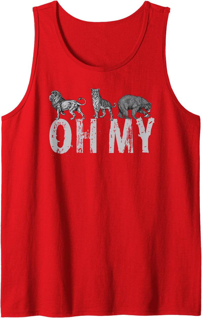 Wild Animal DESIGNS Lions Tigers Bears OH MY - Classic Wizard of Oz Inspired Tank Top - Red