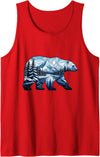 Wild Bear Mountain Forest Nature Landscape Geometric Polar Bear Winter Mountain Scene Tank Top - Red