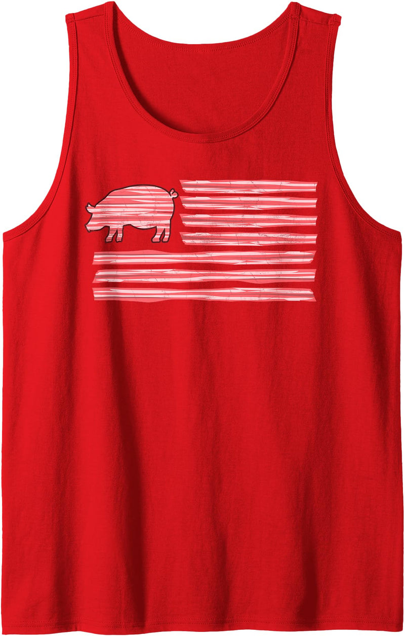 Symbolizes Roasts Hog Meat Sweet Bacon Clothing Sweet Salted Smoke Meaty Pig Flag Artwork Bacon Tank Top - Red