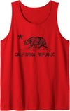 California Republic Bear Design California Republic Flag Distressed Bear Tank Top - Red