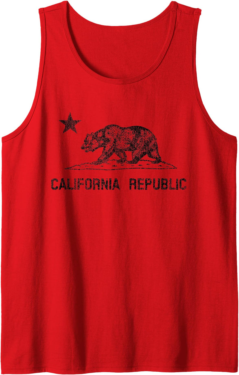 California Republic Bear Design California Republic Flag Distressed Bear Tank Top - Red