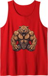 Workout Power Mood Inc Grizzly Bear WIth Muscles Workout Gym MMA Fighter Tank Top - Red