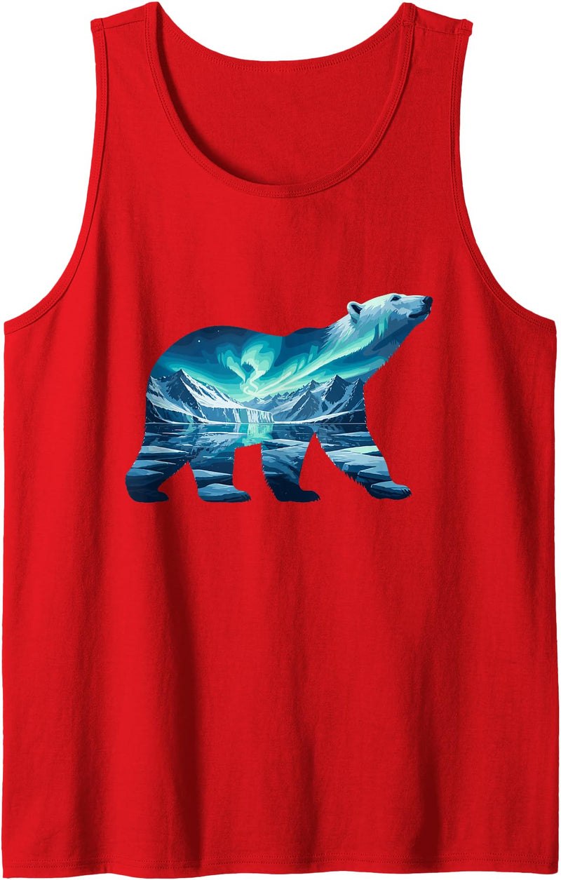 Arctic Wildlife Aurora Borealis Polar Bear Nature Northern Lights Polar Bear Arctic Landscape Tank Top - Red