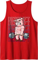 Bodybuilding Gifts Pig Gym Weight Training Deadlift Tank Top - Red