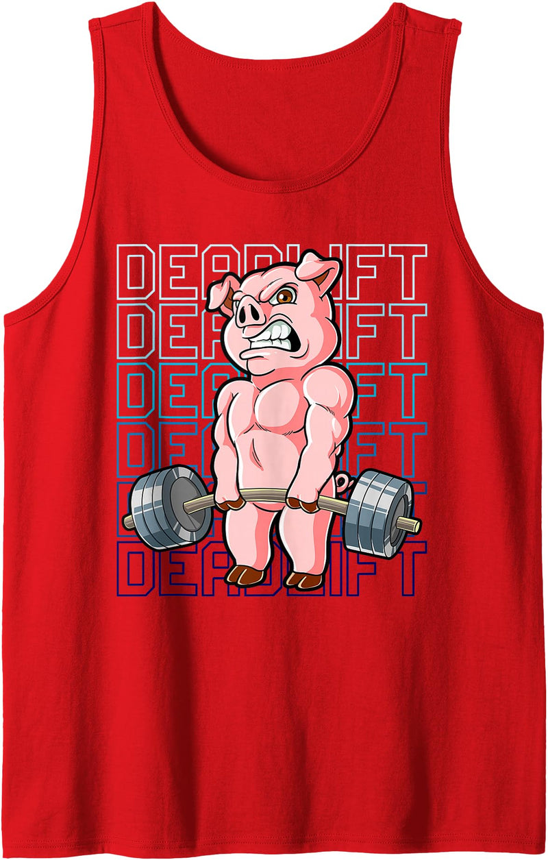 Bodybuilding Gifts Pig Gym Weight Training Deadlift Tank Top - Red