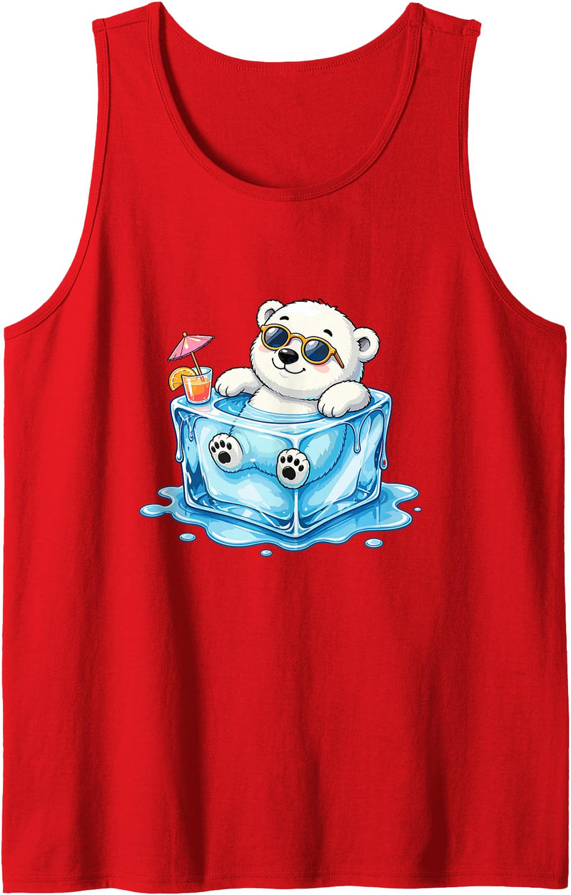 Cool Polar Bear Summer Ice Cube Vibes Chill Polar Bear in Ice Cube Summer Mood Tank Top - Red