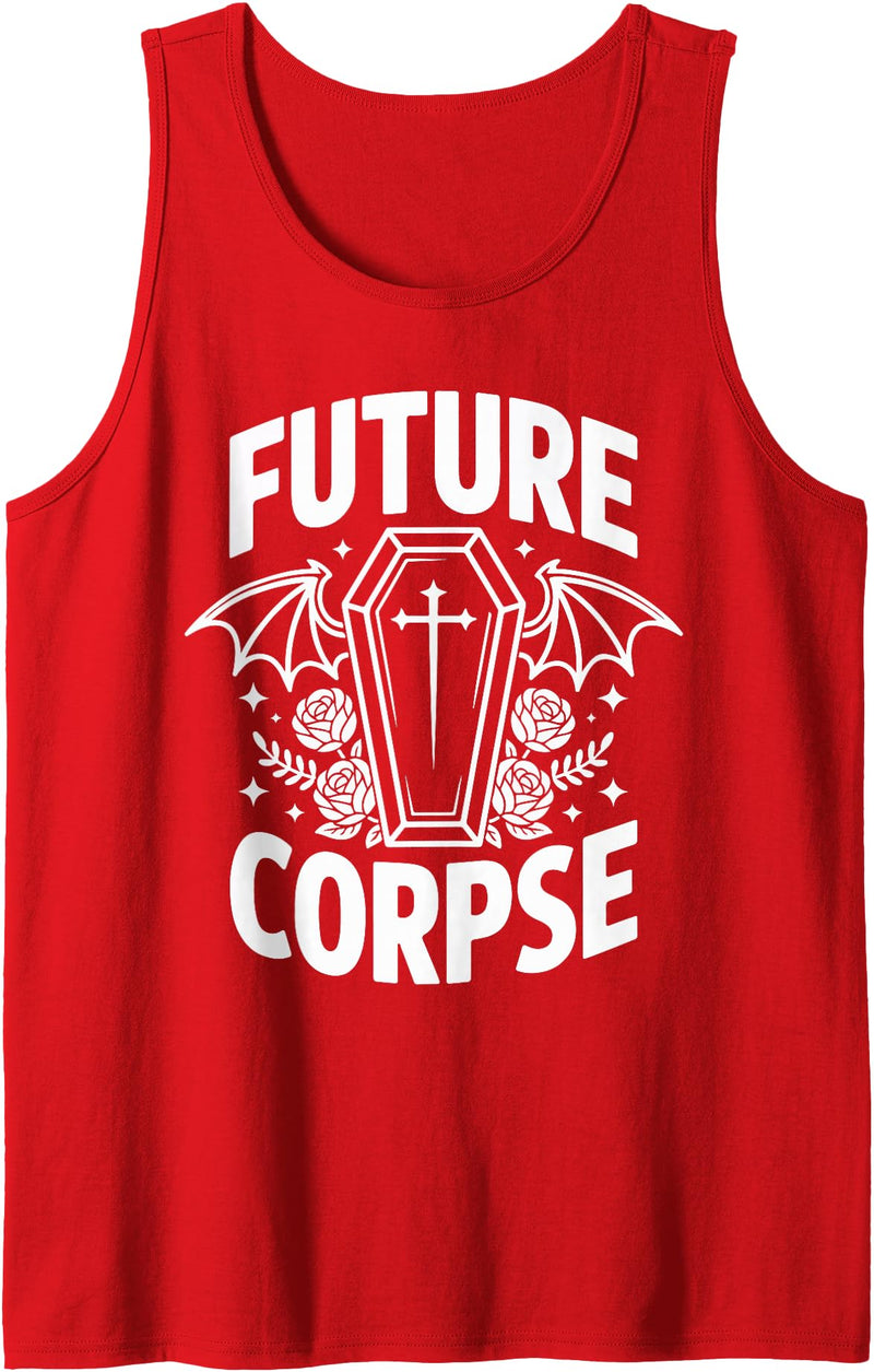 Coffin Humor Halloween Future Corpse Future Corpse Funny Halloween Coffin Bats Tank Top - Red