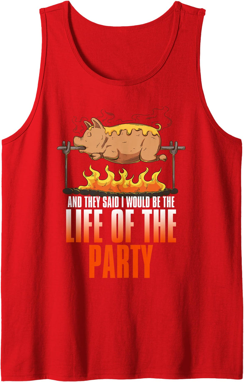BBQ Season Smoke Meat Dad Grill Gifts Funny Saying Roasted Pig Rotisserie Pork Lover Food Pun Tee Tank Top - Red