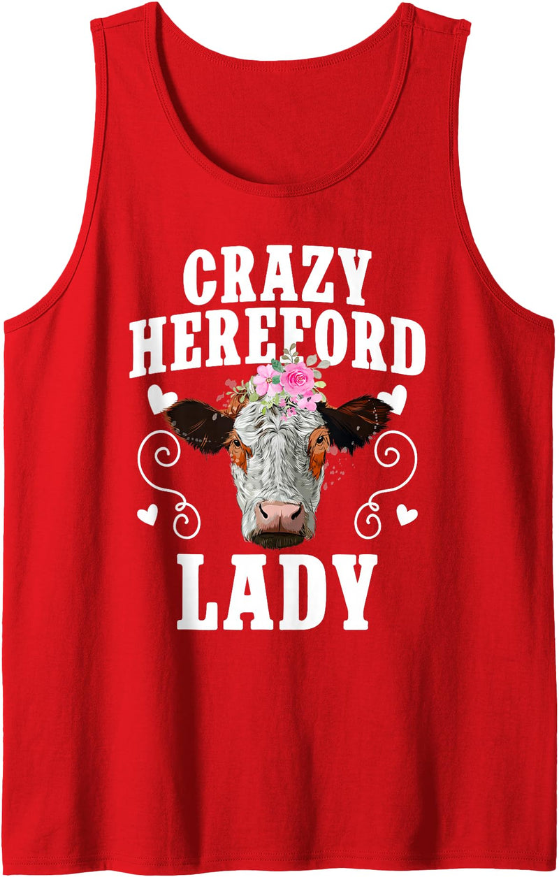 Funny Hereford Cattle Hereford Cow Lover Crazy Hereford Lady Hereford Cow Lover Hereford Cows Tank Top - Red