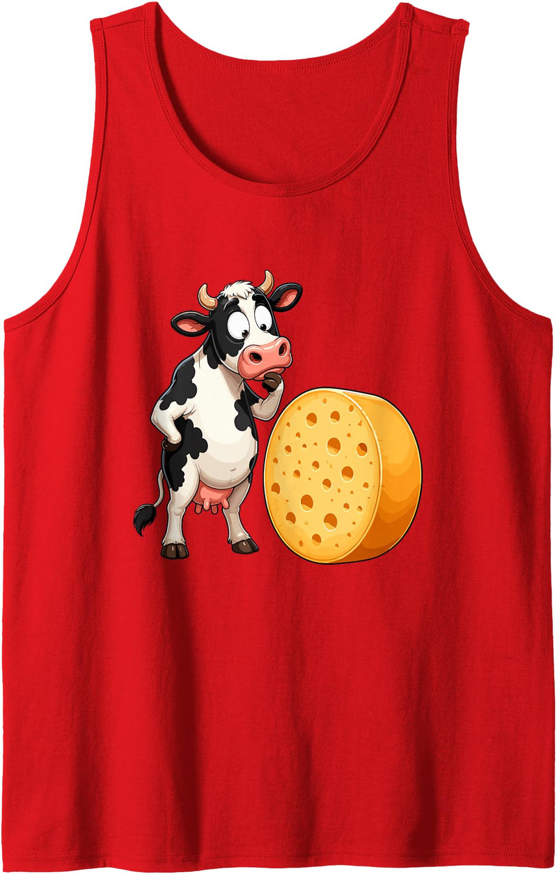 Funny Cow Cheese Dairy Farm Humor Black White Cow Cheese Lover Dairy Humor Tank Top - Red