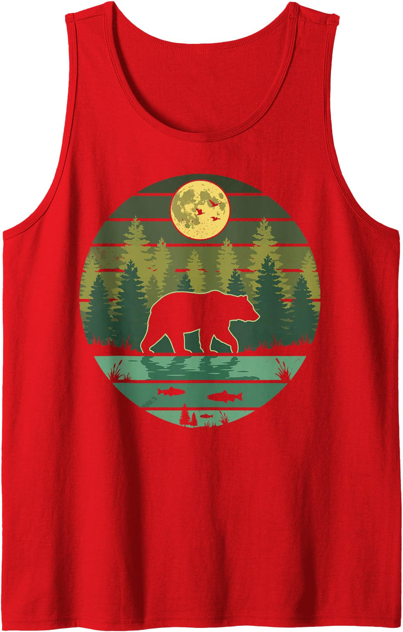 Grizzly Bear Camping Hiking Mountain Vintage Bear Forest Retro Wildlife Nature Tank Top - Red