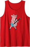 BluegrassGarage - Bluegrass Music Vintage Fan Tees Pig Playing Electric Guitar Rock & Roll Funny Music Tank Top - Red