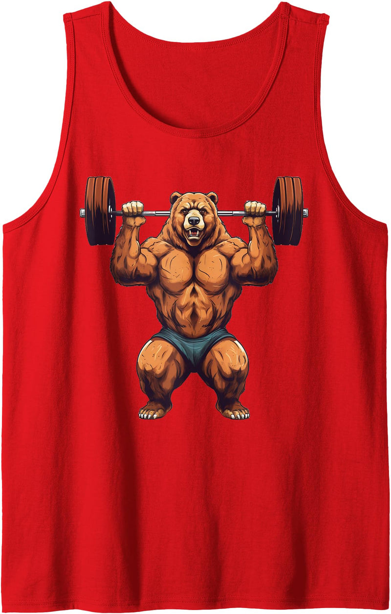 Bear Powerlifting Weightlifting Gym Apparel Bear Powerlifting Weightlifting Gym Workout Tank Top - Red