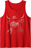 Hot Mess Highland Cow Funny Cute Coffee Lover Hot Mess Leopard Highland Cow Coffee Farm Animal Lover Tank Top - Red