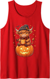 Spooky Highland Moo Crew Women Girls Tees Highland Cow Halloween Cute Pumpkin Autumn Womens Girls Tank Top - Red
