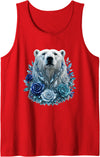 Arctic Polar Bear Crystal Rose Winter Spirit Majestic Polar Bear with Blue Ice Crystal Roses Tank Top - Red